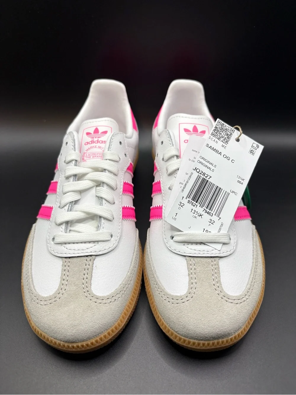 Brand New adidas Samba OG Children’s Size 1Y Cloud White Lucid Pink Gum JQ2827